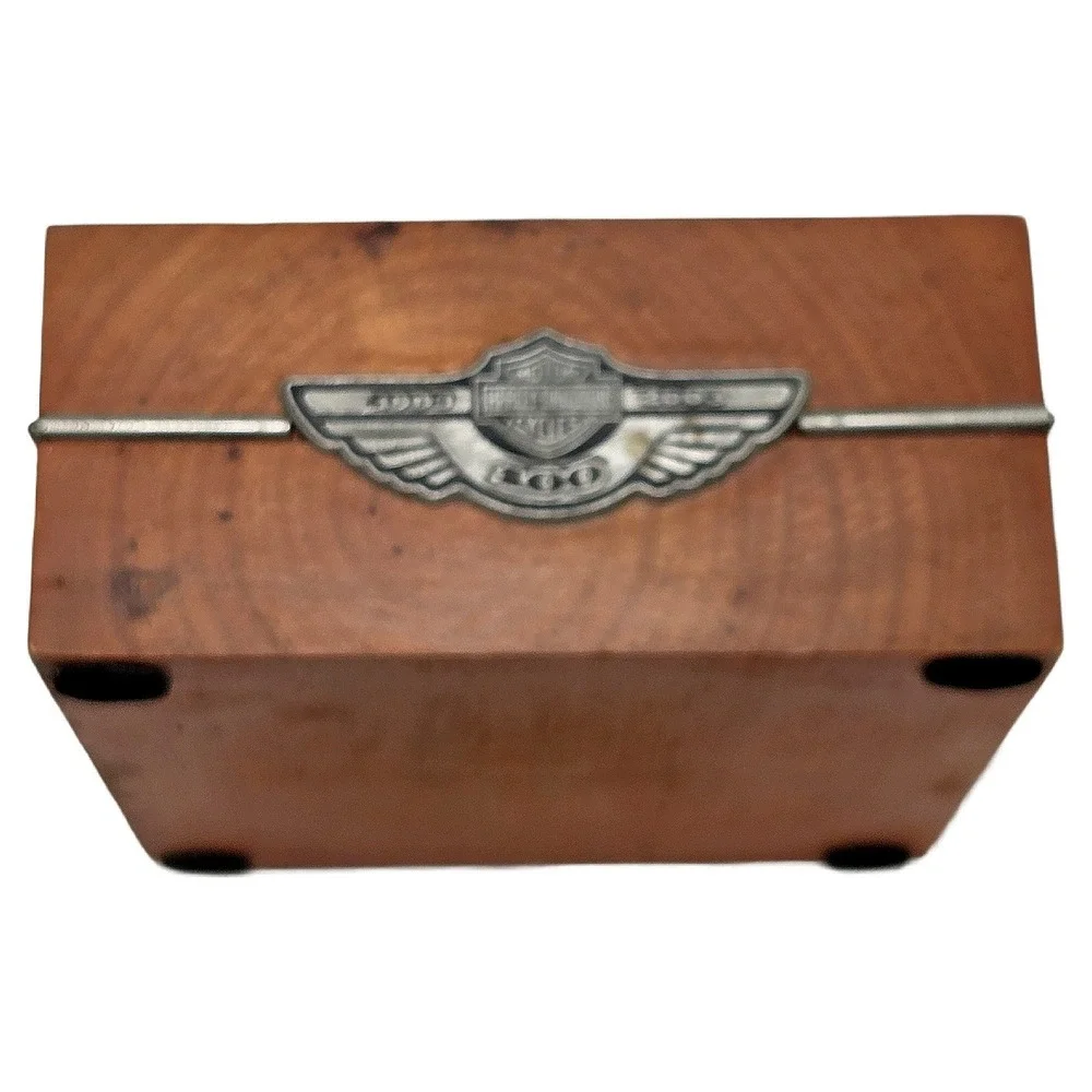 Harley-Davidson 100th Anniversary Coaster Set 4 Chrome Rubber Wood Holder 2003